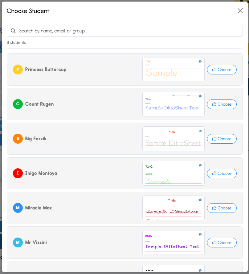 Select the Student Settings you wish to load into the Sheet Builder but clicking "Choose" on the right.
