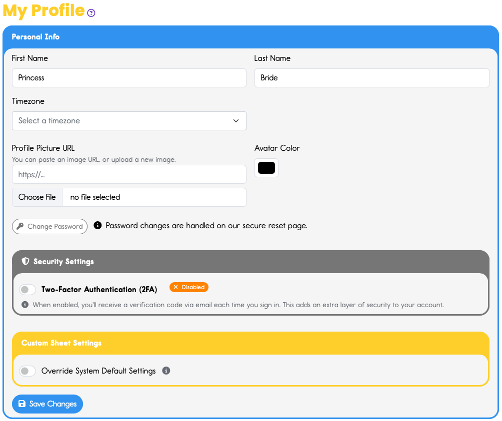 Find the yellow box at the bottom of the Personal Info area.&nbsp;