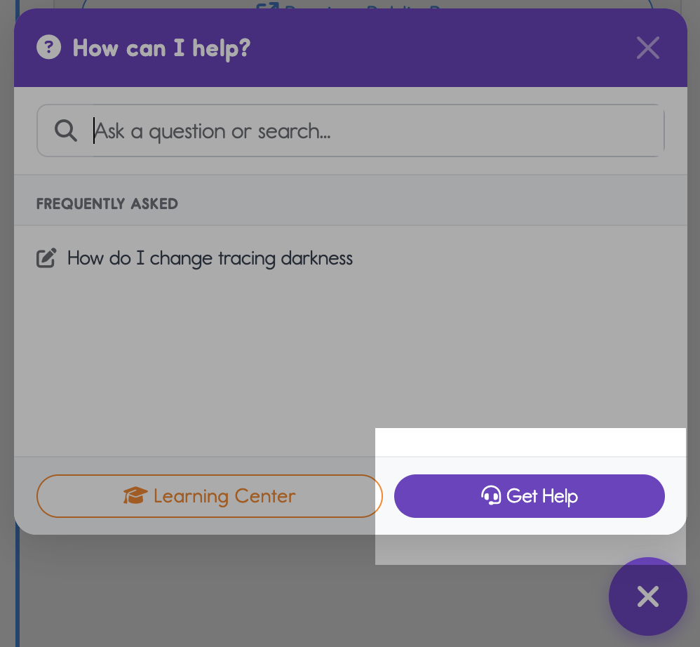 screenshot of the get help button found in the help center