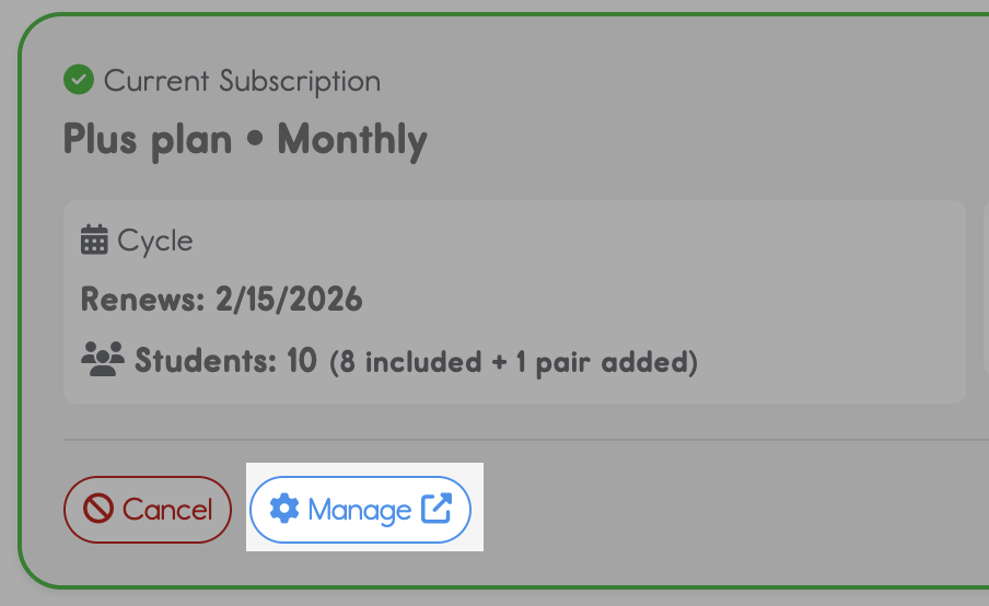 Screenshot of how to manage payment methods in Stripe
