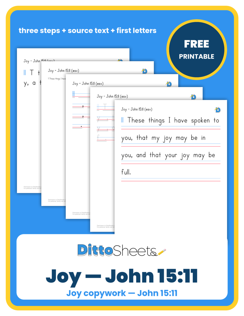 Preview of the Joy — John 15:11 Copywork printable worksheet