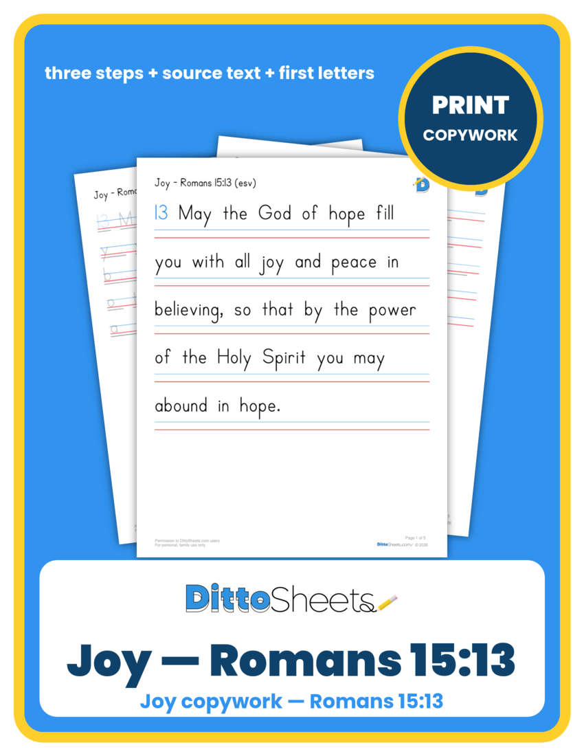 Preview of the Joy — Romans 15:13 Copywork printable worksheet