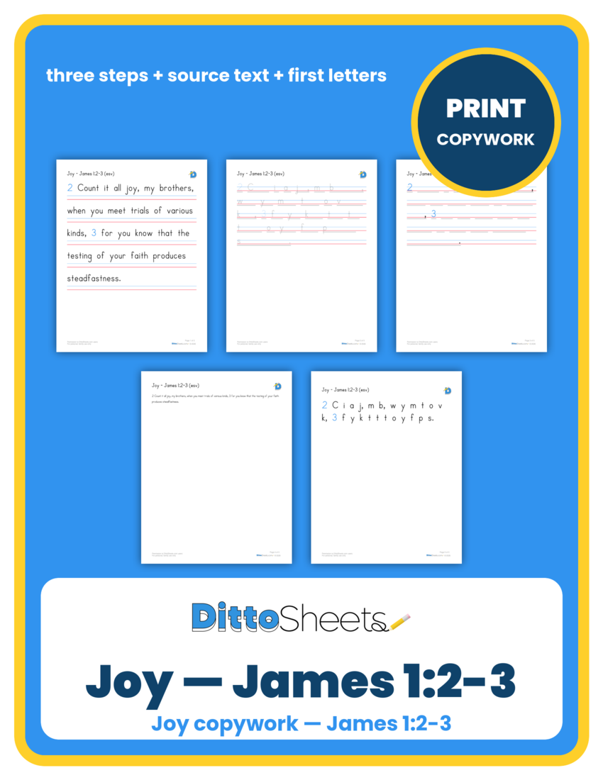 Preview of the Joy — James 1:2-3 Copywork printable worksheet