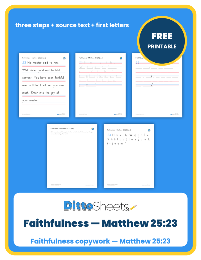 Preview of the Faithfulness — Matthew 25:23 Copywork printable worksheet