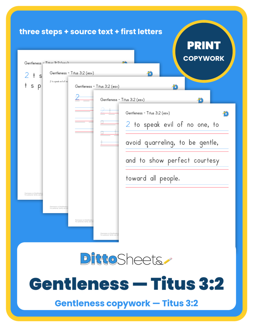 Preview of the Gentleness — Titus 3:2 Copywork printable worksheet