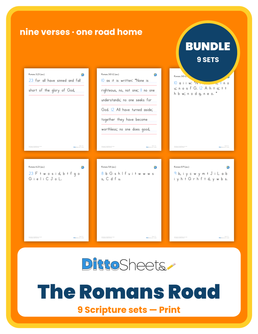 The Romans Road Copywork Bundle — Print printable worksheet preview
