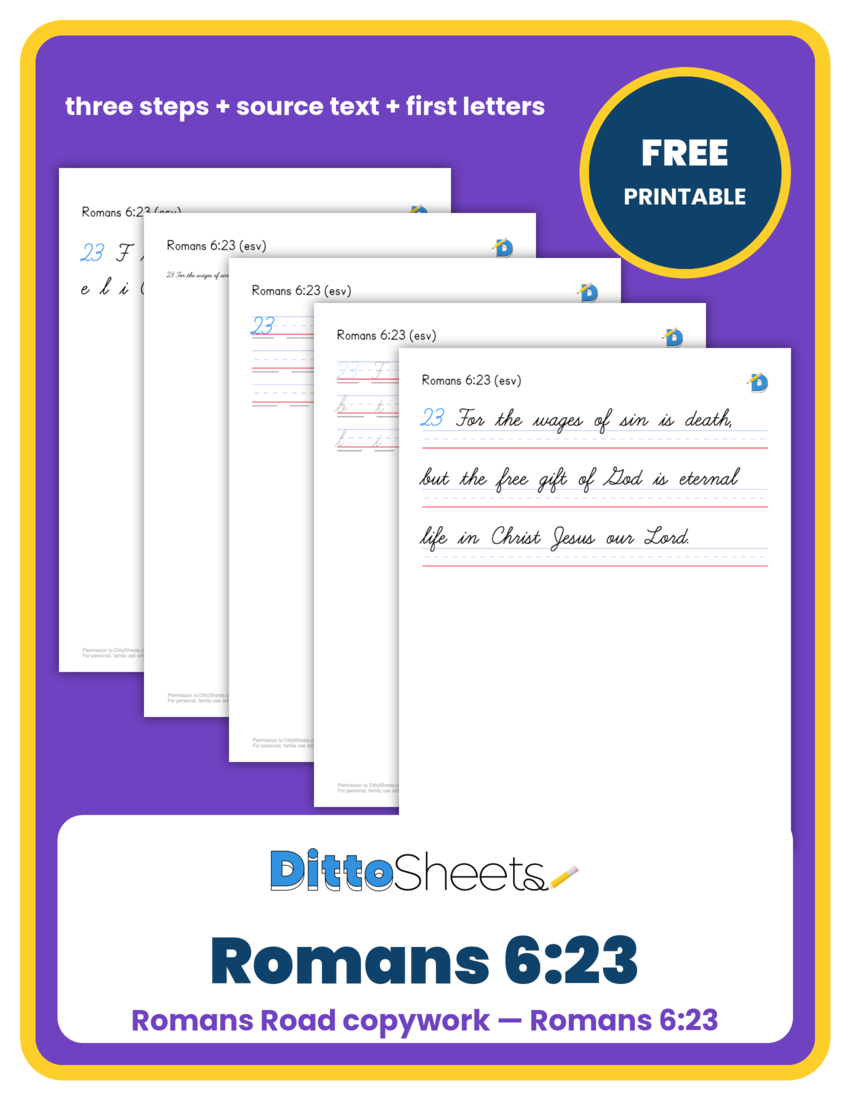 Preview of the Romans 6:23 Copywork printable worksheet