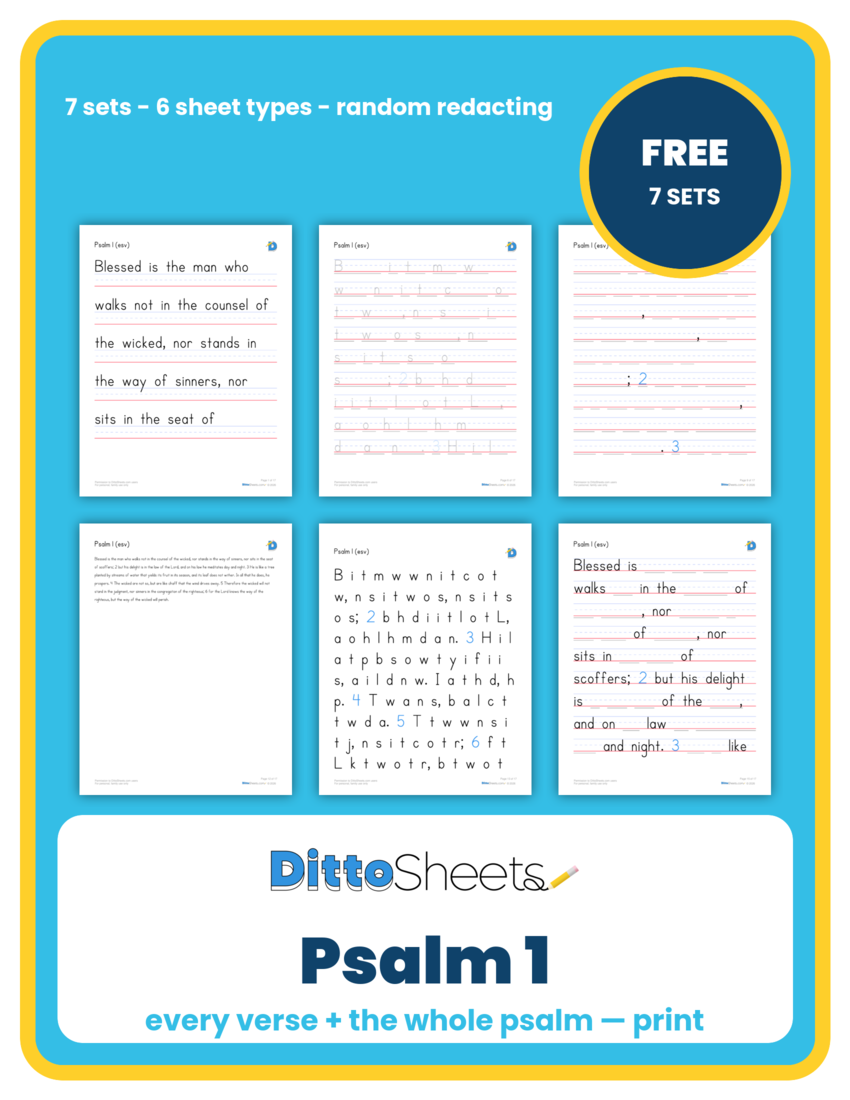 Psalm 1 Copywork Bundle — Print printable worksheet preview