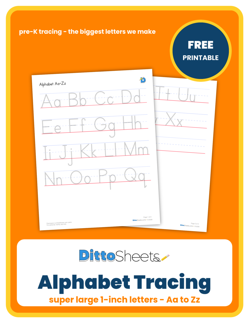 Super Large Alphabet Tracing (Aa–Zz) printable worksheet preview