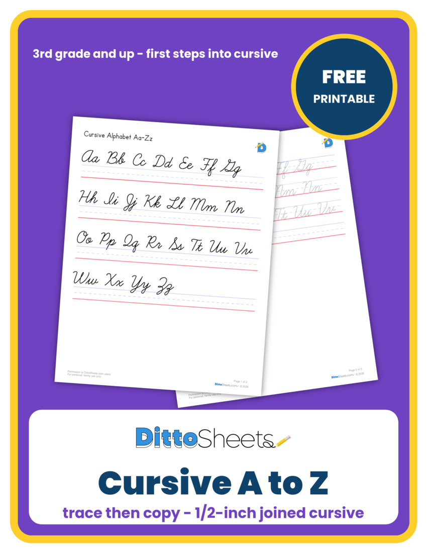 Cursive Alphabet Tracing & Copywork (Aa–Zz) printable worksheet preview