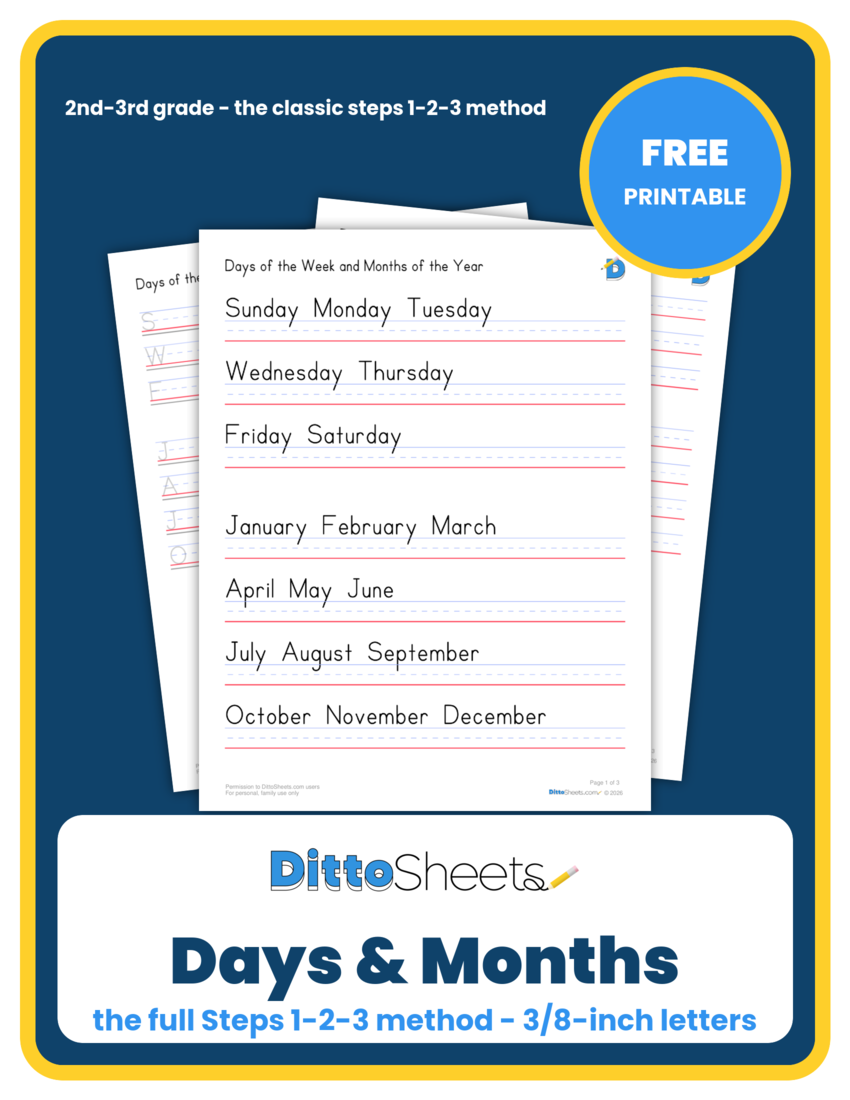 Days of the Week & Months of the Year printable worksheet preview