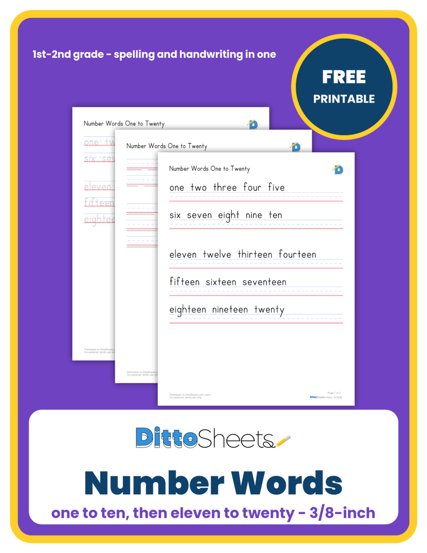 Number Words: One to Twenty printable worksheet preview