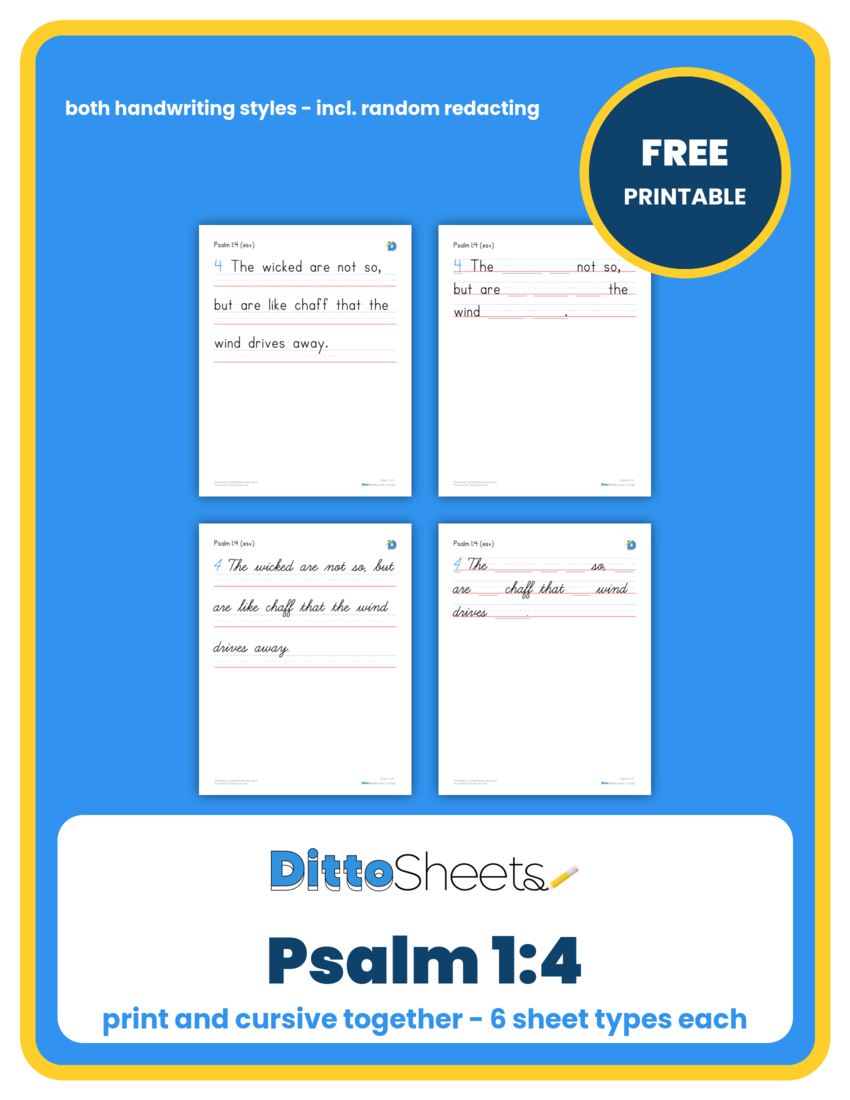 Preview of the Psalm 1:4 Copywork printable worksheet