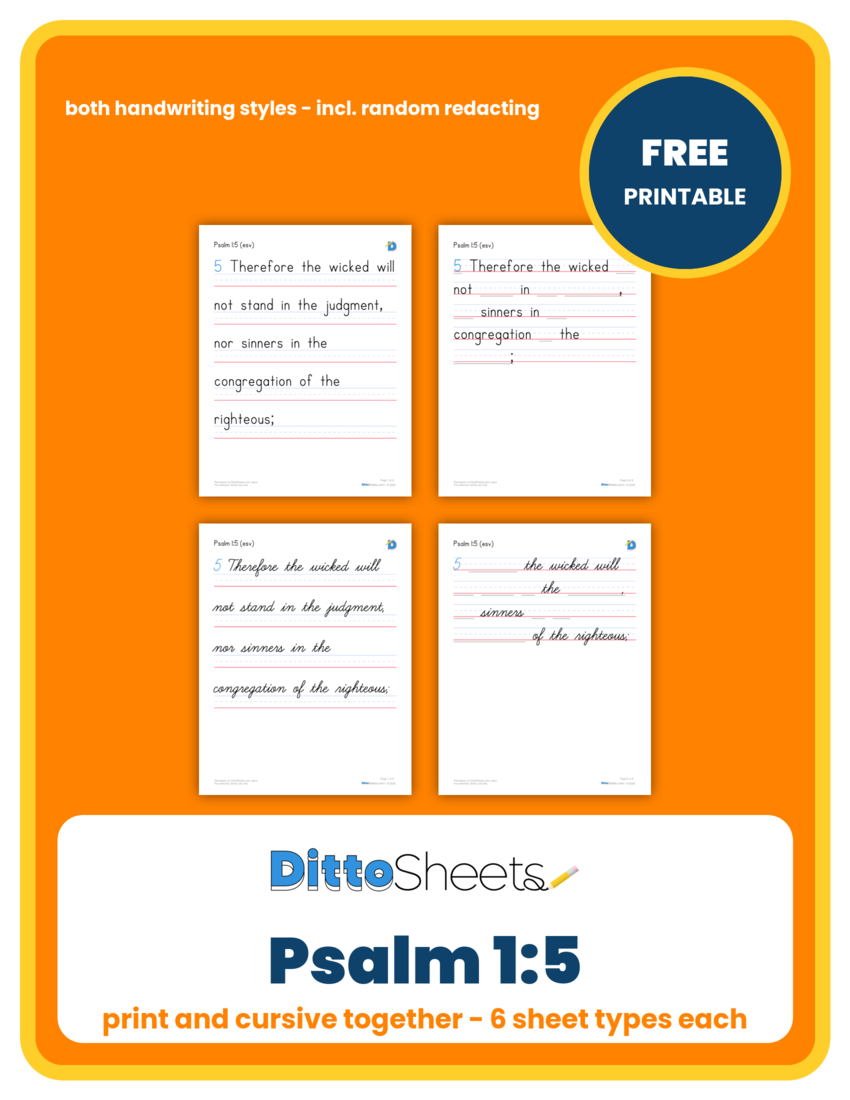 Preview of the Psalm 1:5 Copywork printable worksheet