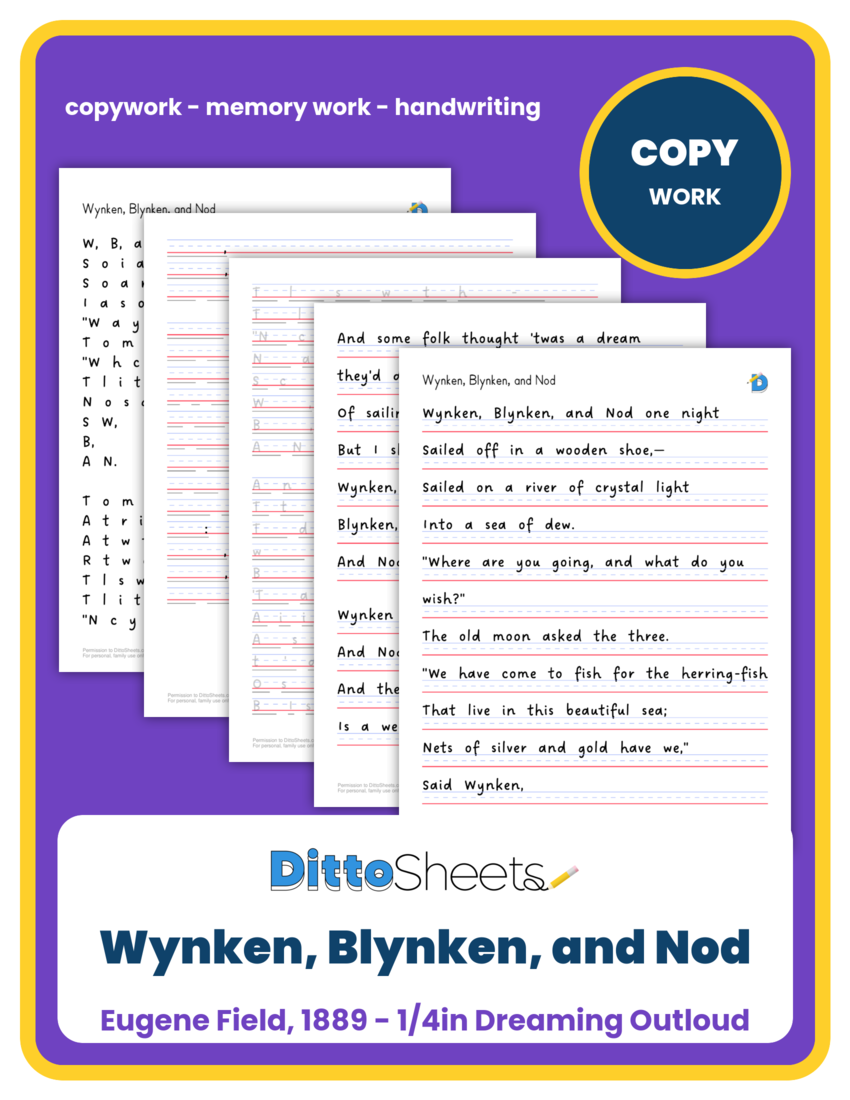 Wynken, Blynken, and Nod Copywork printable worksheet preview
