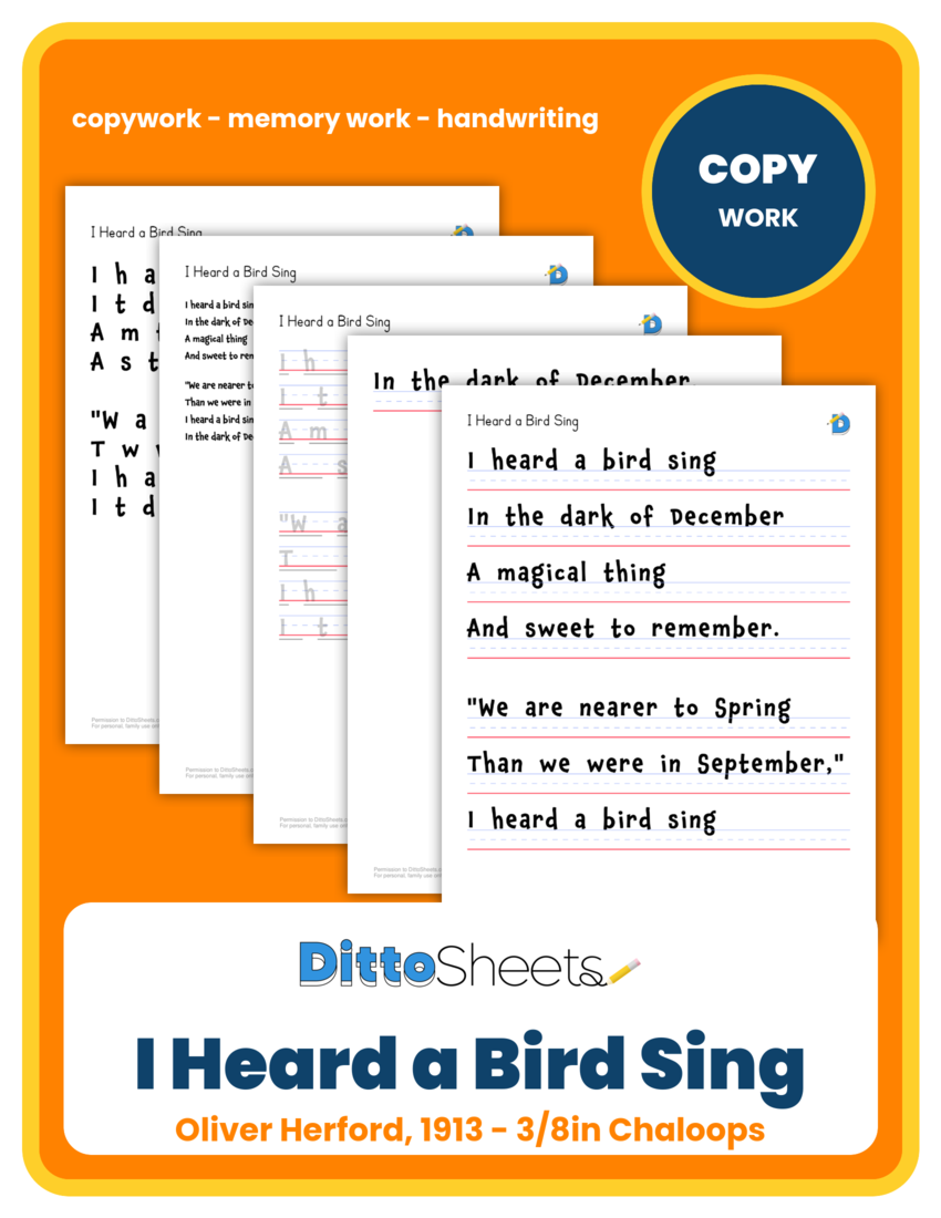 I Heard a Bird Sing Copywork printable worksheet preview