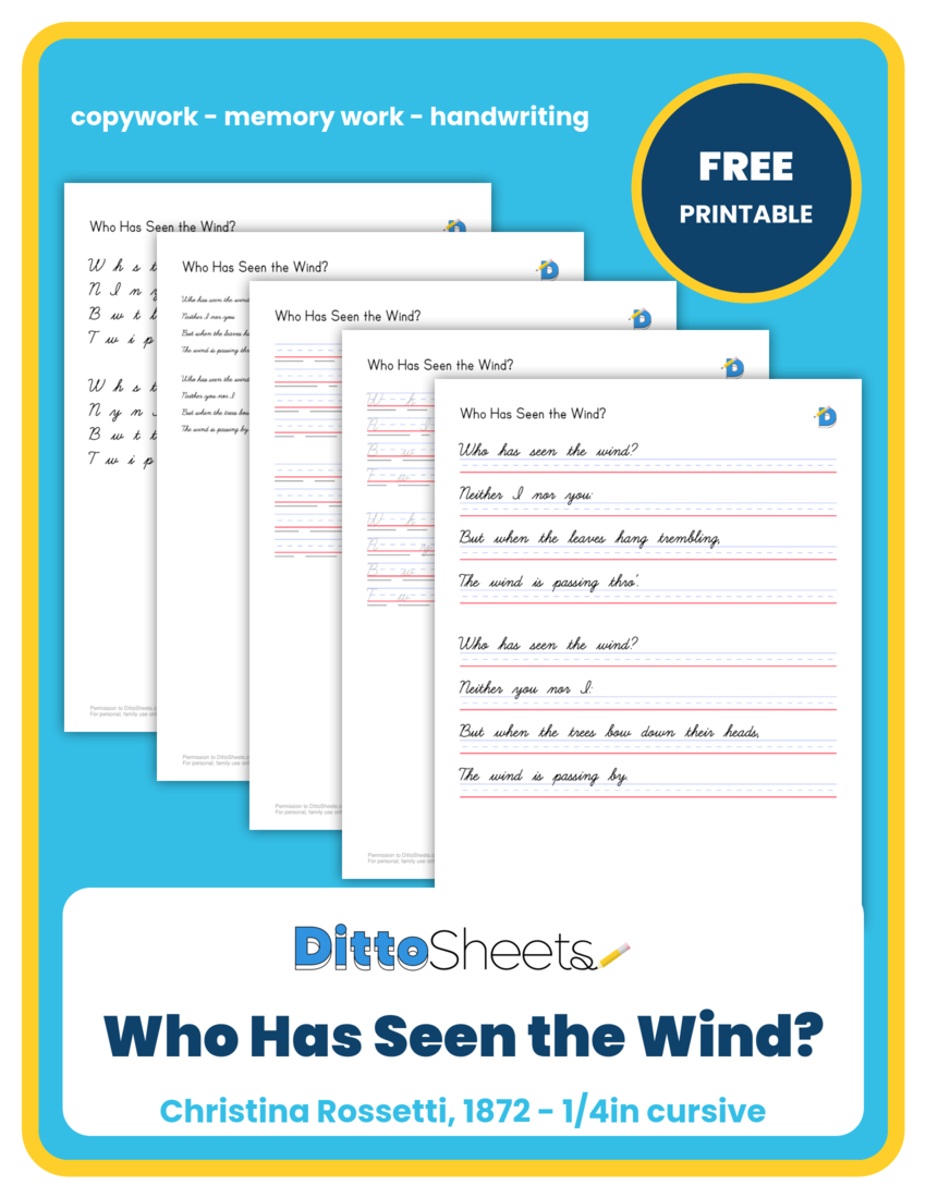 Who Has Seen the Wind? Copywork printable worksheet preview