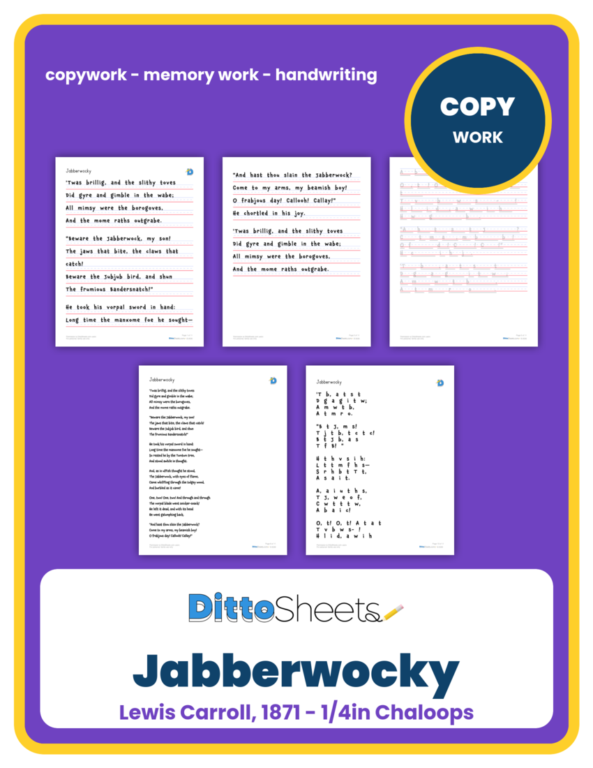 Jabberwocky Copywork printable worksheet preview