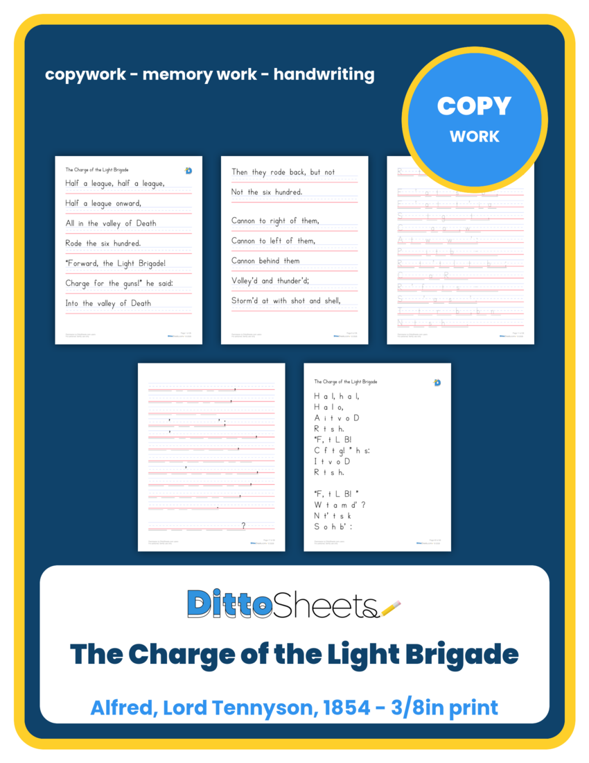 The Charge of the Light Brigade Copywork printable worksheet preview