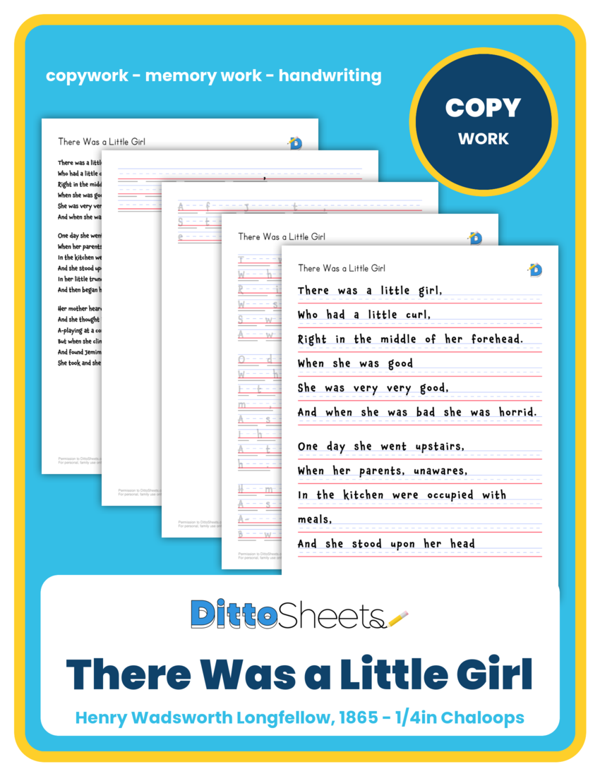 There Was a Little Girl Copywork printable worksheet preview