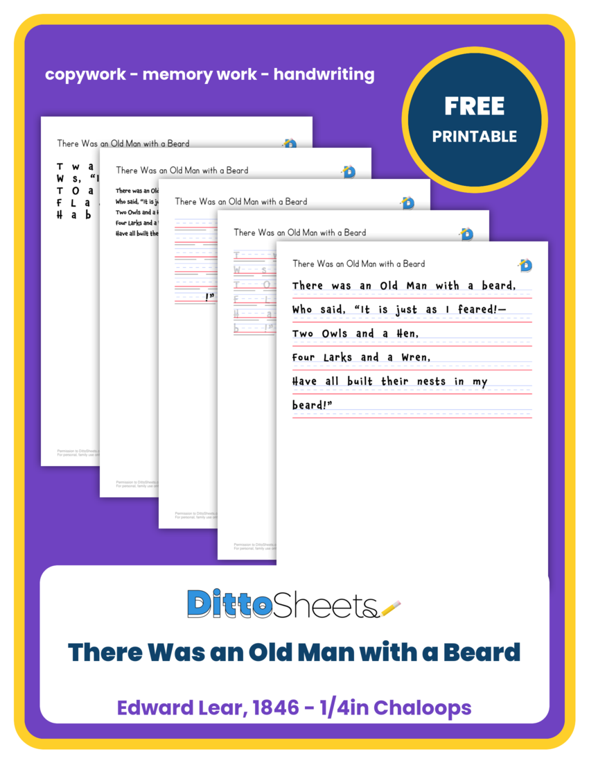 There Was an Old Man with a Beard Copywork printable worksheet preview