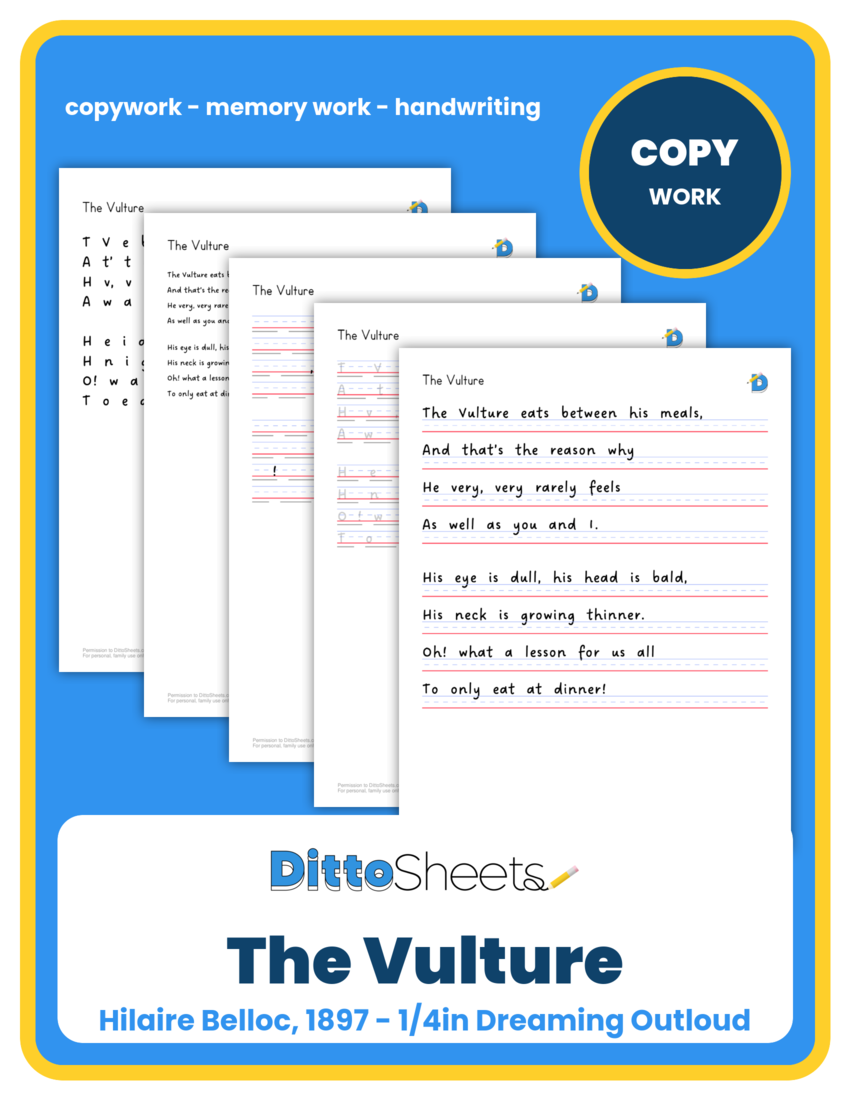 The Vulture Copywork printable worksheet preview