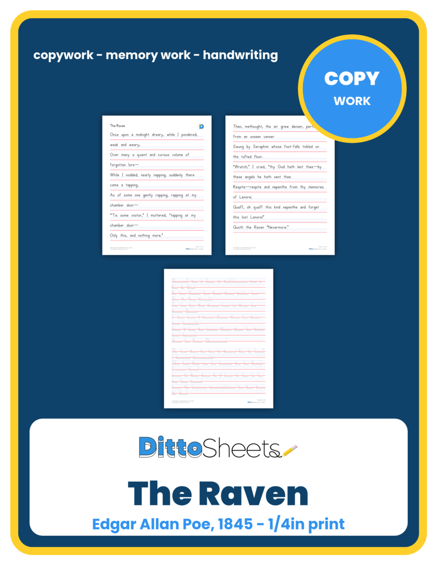 The Raven Copywork printable worksheet preview