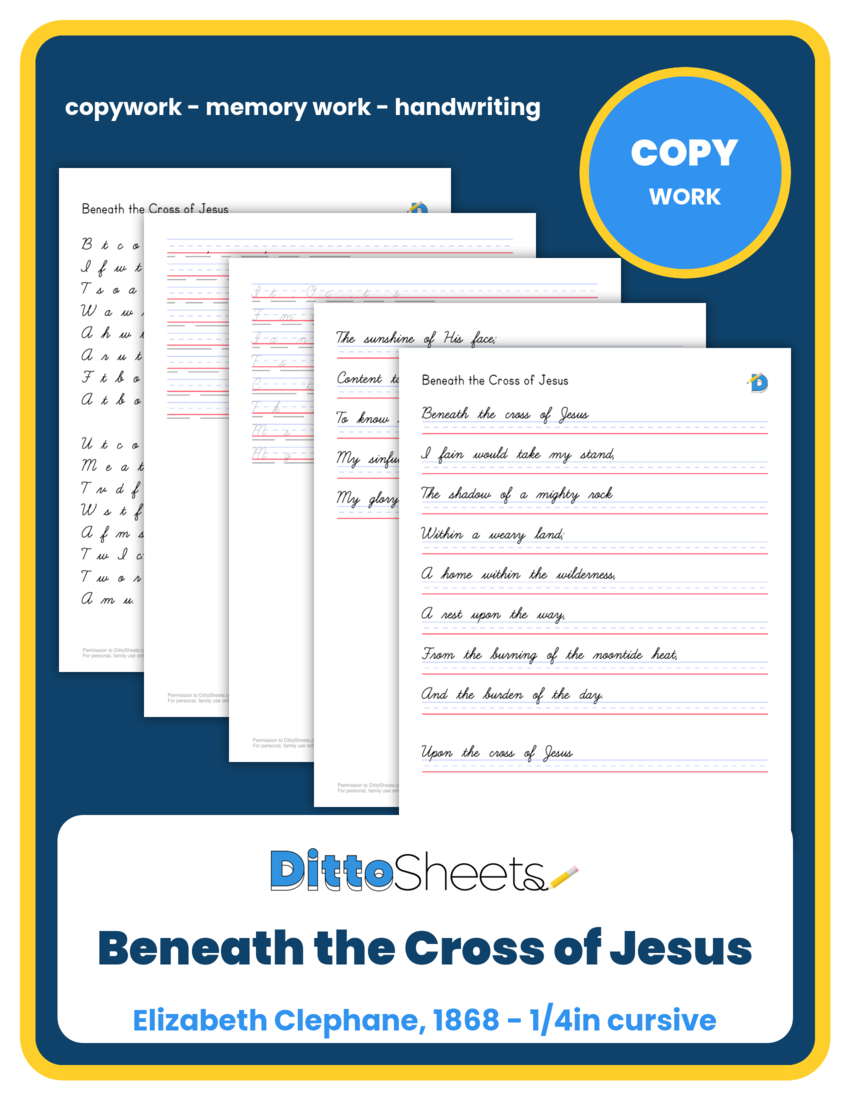 Beneath the Cross of Jesus Copywork printable worksheet preview
