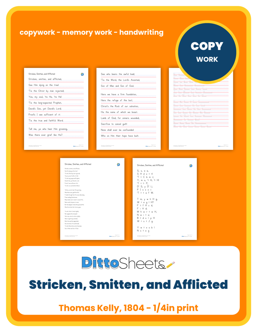 Stricken, Smitten, and Afflicted Copywork printable worksheet preview