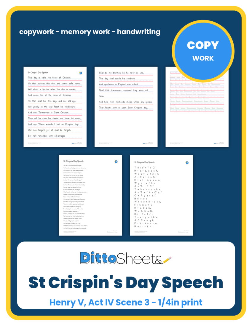 St Crispin's Day Speech Copywork printable worksheet preview