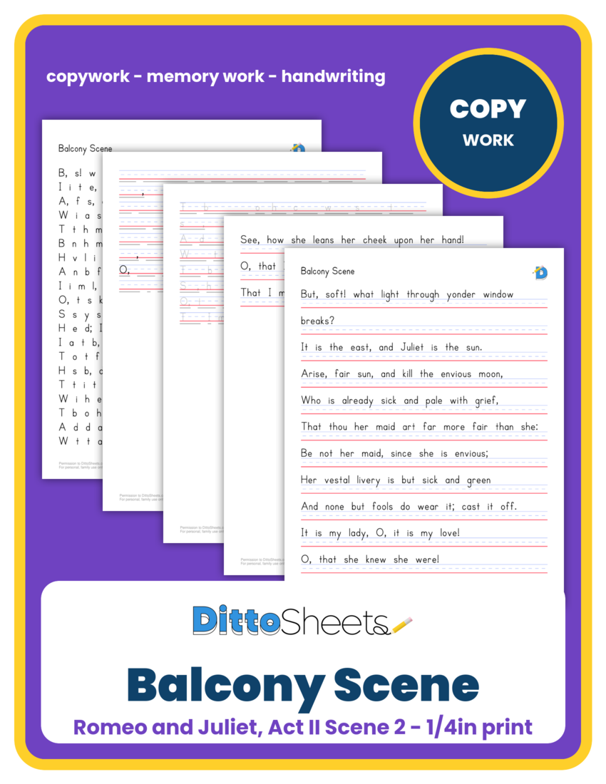 Balcony Scene Copywork printable worksheet preview