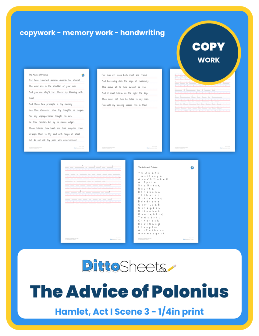 The Advice of Polonius Copywork printable worksheet preview