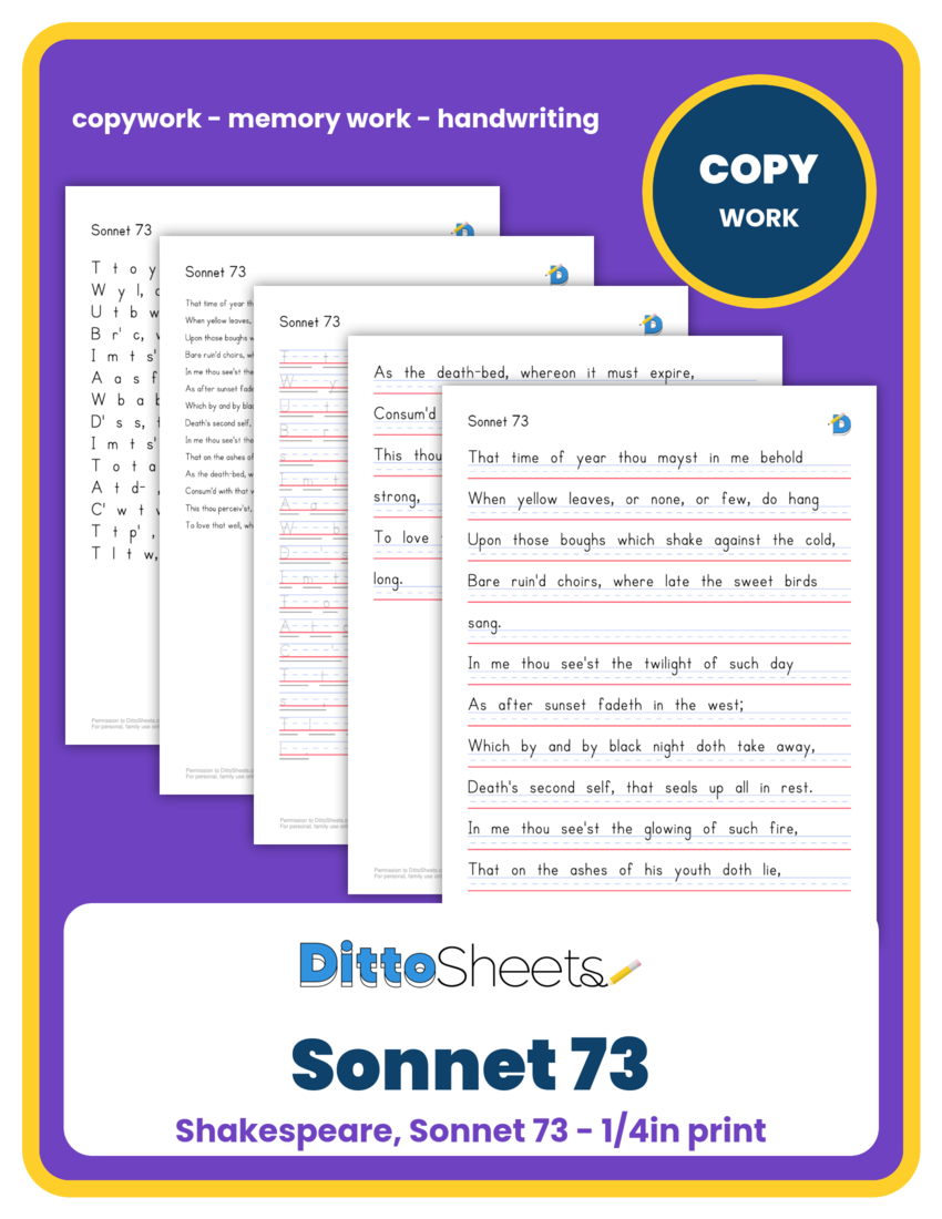 Sonnet 73 Copywork printable worksheet preview