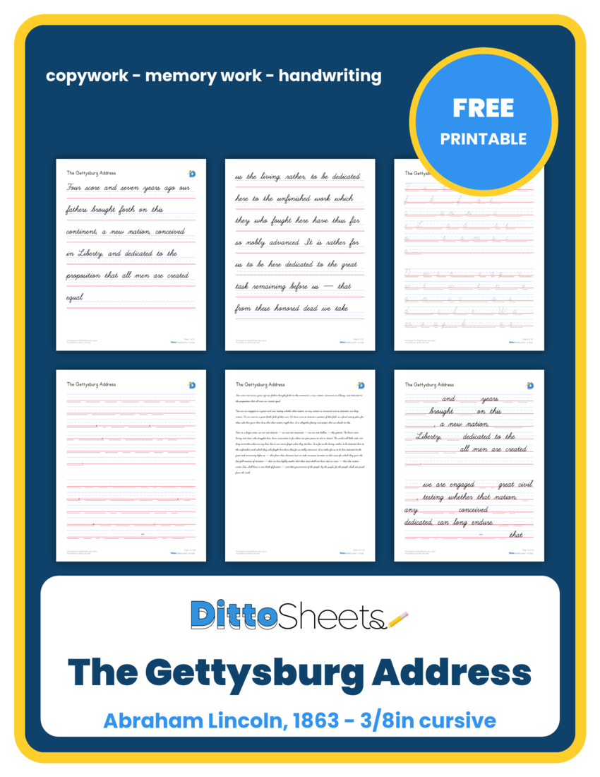 The Gettysburg Address Copywork printable worksheet preview
