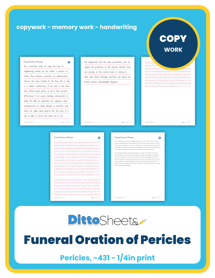 Funeral Oration of Pericles Copywork printable worksheet preview