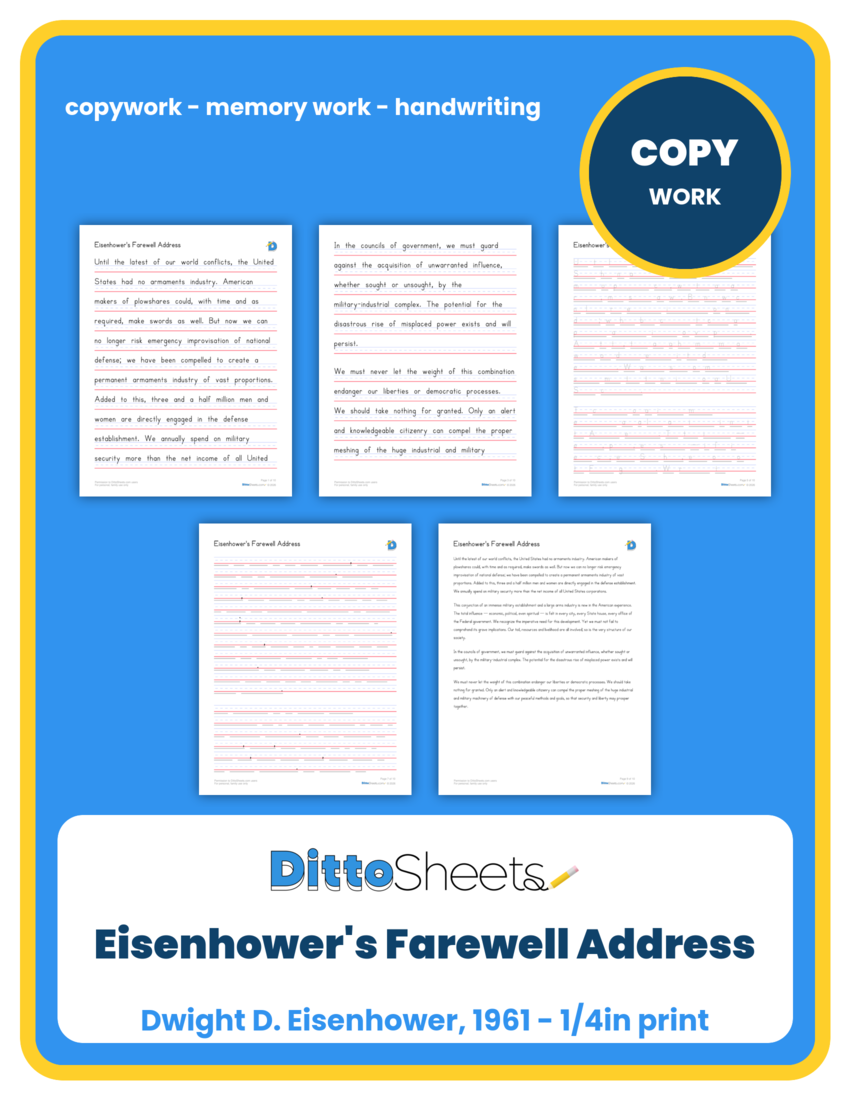 Eisenhower's Farewell Address Copywork printable worksheet preview